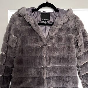 AMISU FAUX FUR JACKET - DARK GREY